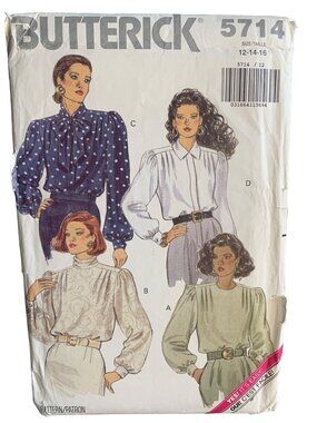 Butterick Shirt Sewing Pattern Size 12 14 16 5714 Uncut 1990s